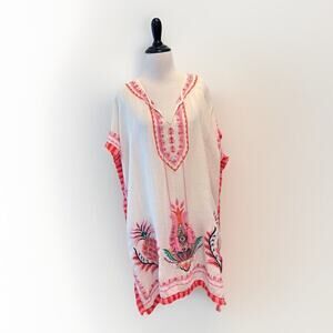 Spartina 449 Swimsuit Cover Up White Embroidered Fringe Lightweight One Size-EUC